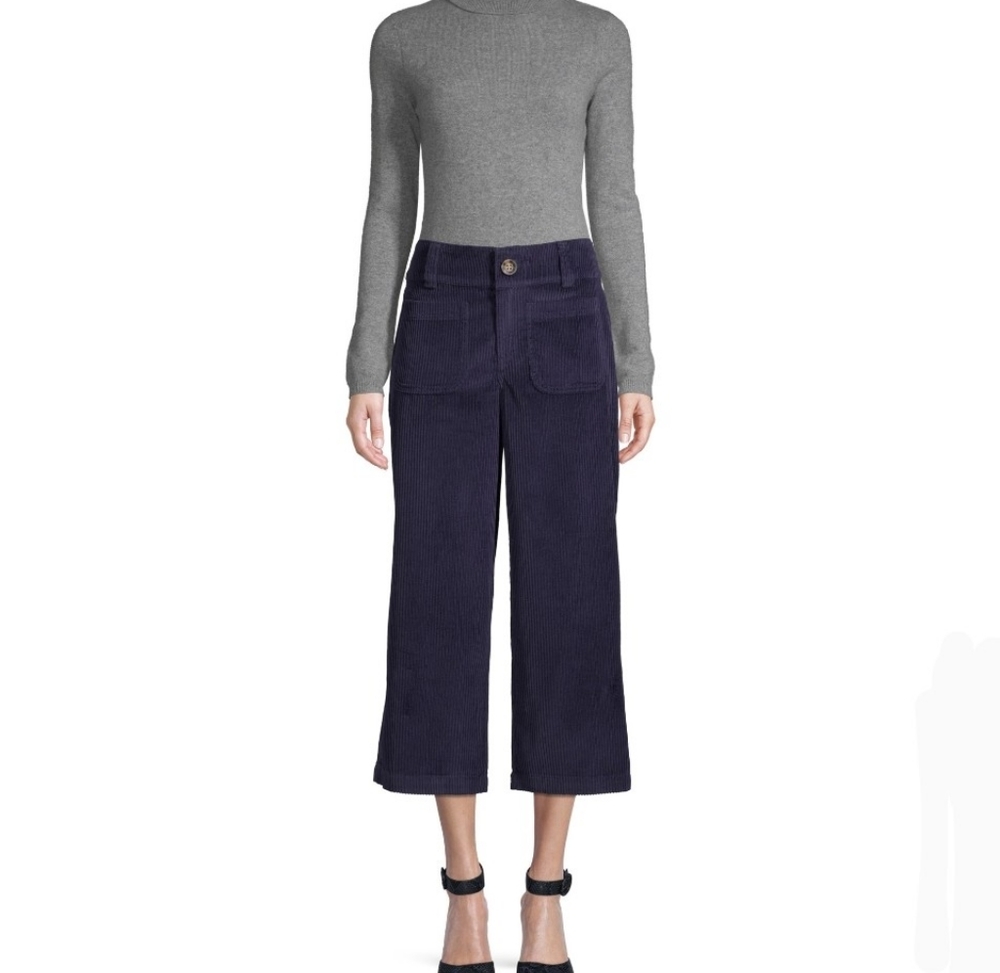Per Se | Green Wide-Leg Cropped Corduroy Culottes